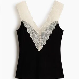 Black Tank with Ivory Lace V-Neck